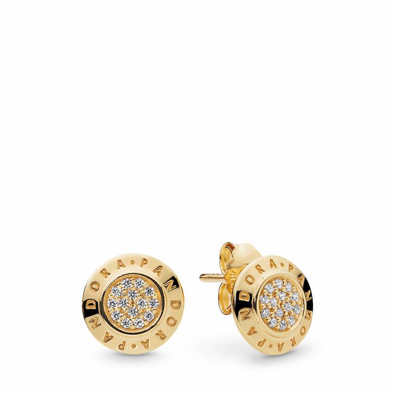 Pandora Shine™ Signature Stud Earrings Ireland - 18ct Gold Plated/Cubic Zirconia - 654708DIL